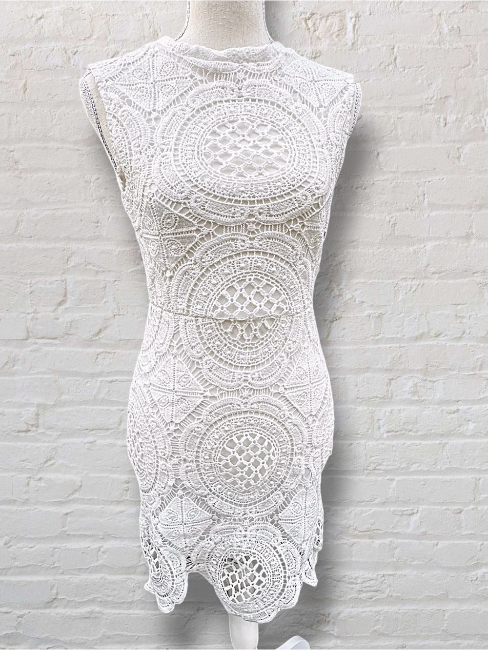 Shinestar Geometric Medallion Crochet Lace Mini Dress White Size S